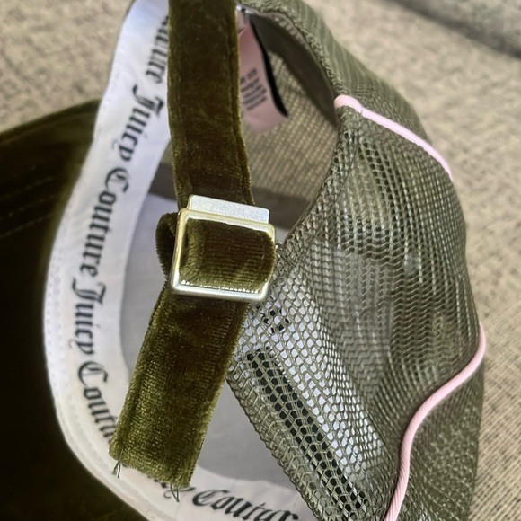 Juicy Couture Olive Green Velour Velvet Baseball Cap with Pink Crystal Logo - Picture 6 of 8